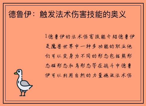 德鲁伊：触发法术伤害技能的奥义